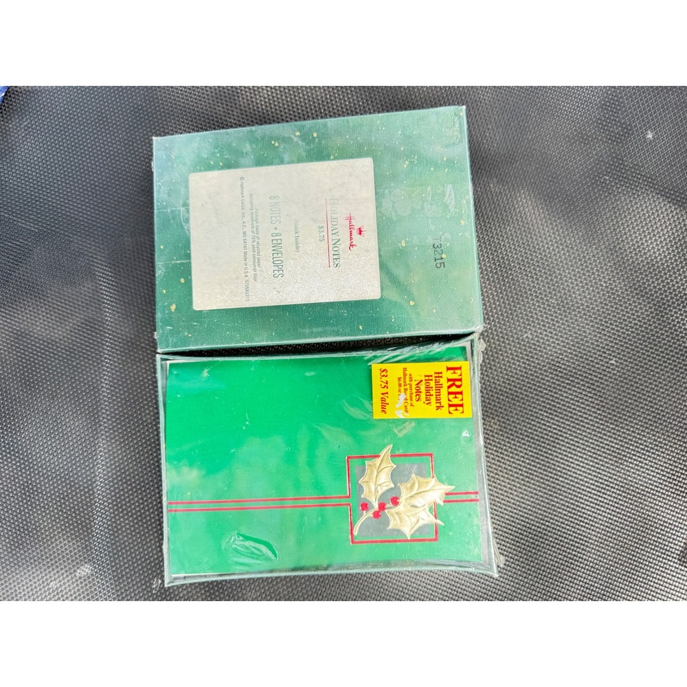 VTG Hallmark Holiday Notes 2 Boxes Christmas Holly‎ Gold Green Blank Cards USA